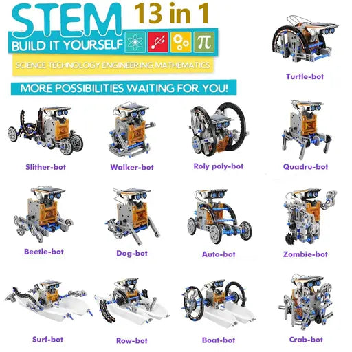 13’ü 1 Arada Güneş Enerjili Robot STEM Kendin Yap Seti