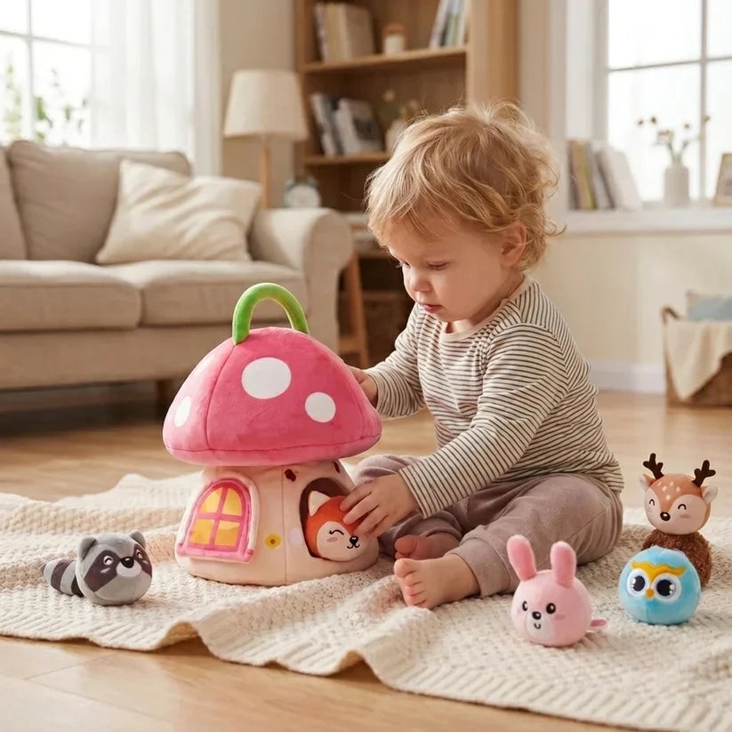 Orman Hayvanlarıyla Peluş Mantar Ev Oyun Seti